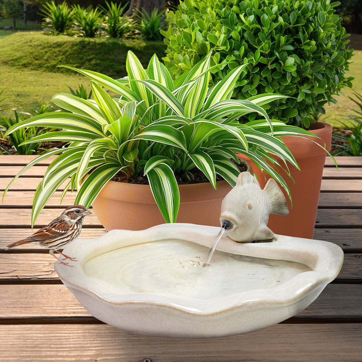 Fish Glazed Ceramic Outdoor Water Fountain main image 1